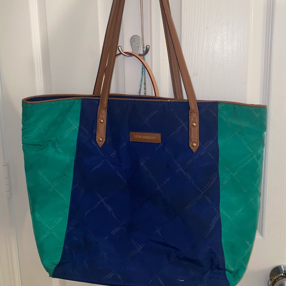 • Vera Bradley Preppy Poly Ella Tote Green and Blue